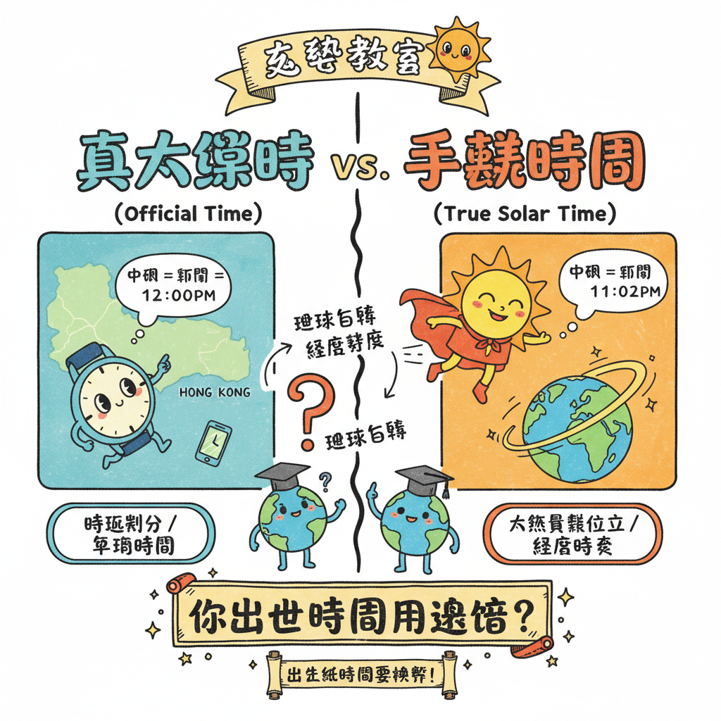 術數生辰八字日晷占卜奇門遁甲風水天干地支紫微鬥數時區命理學線上算命時間換算流年運程經度時差趨吉避兇姻緣運勢時間計算命理分析出生時辰增財運