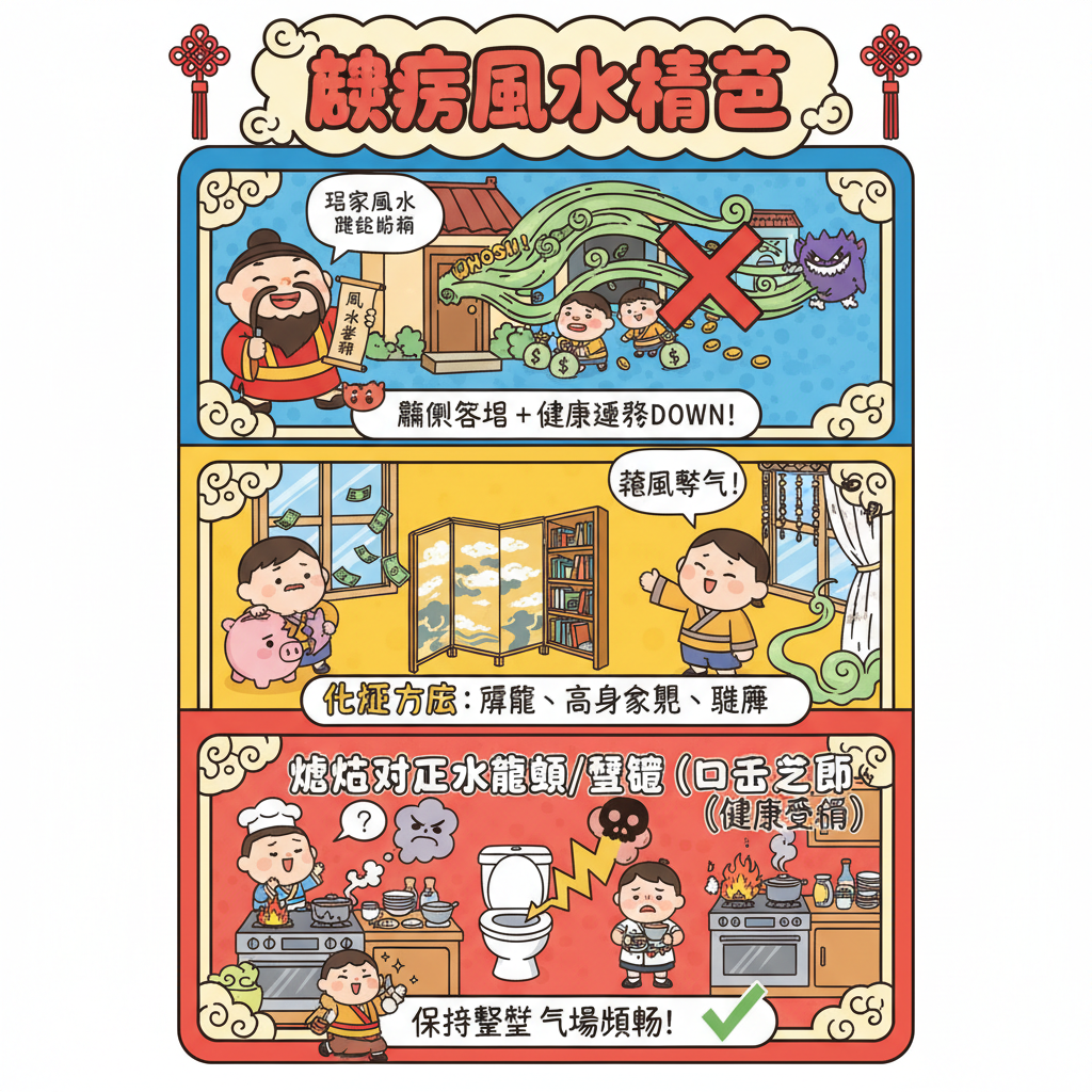 運勢風水玄關煞氣居家風水橫樑壓頂廁所傢俱擺放命理師穿堂煞牀位風水能量流動招財佈局健康運勢空間佈局化解煞氣提升財運財位佈局淨化磁場穿堂煞